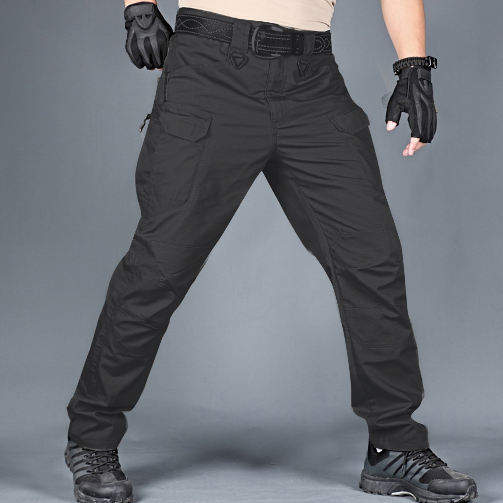 thumbnail image 2 of Pantalones de trabajo holgados de talla grande con tres bolsillos para hombre - Sarga no elástica, corte recto con múltiples bolsillos, estilo informal - Tallas M-XXXXL para el día a día/el trabajo, 2 of 6